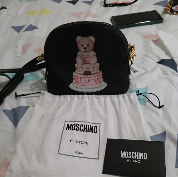 Moschino Black and Pink Teddy Bear Birthday Crossbody Purse. NWT - Picture 10 of 11